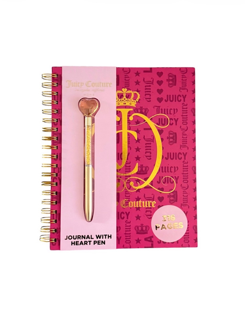 Juicy Couture Hot Pink & Gold Heart Pen Spiral Journal Notebook Set | NEW